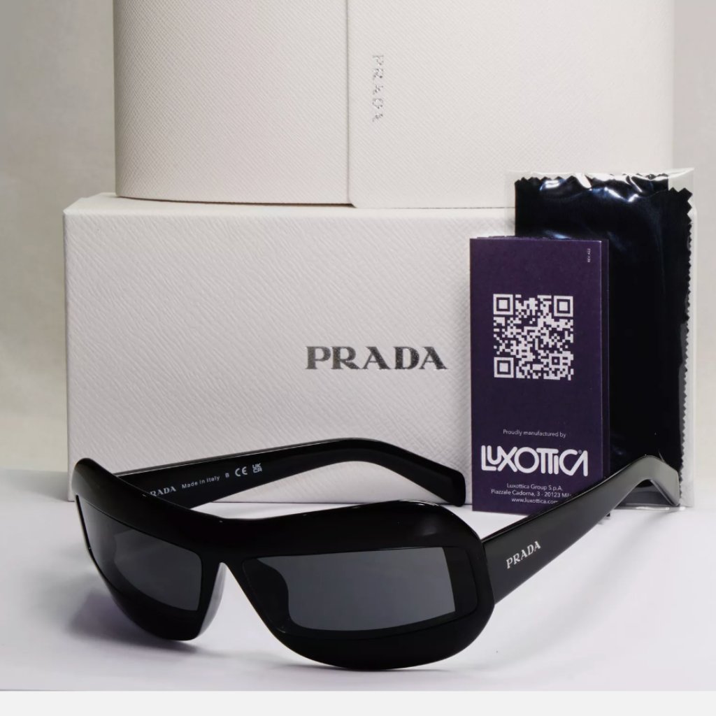 Ladies Prada Grey Italy Square Black Wrap Sunglasses